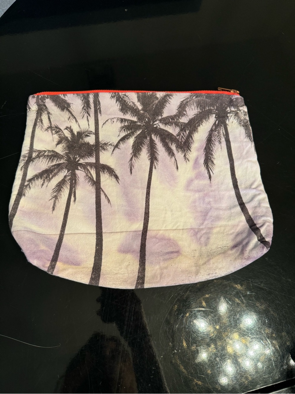 Samudra Palm Tree Cosmetic Pouch in Lavender and Black with Coral Zipper